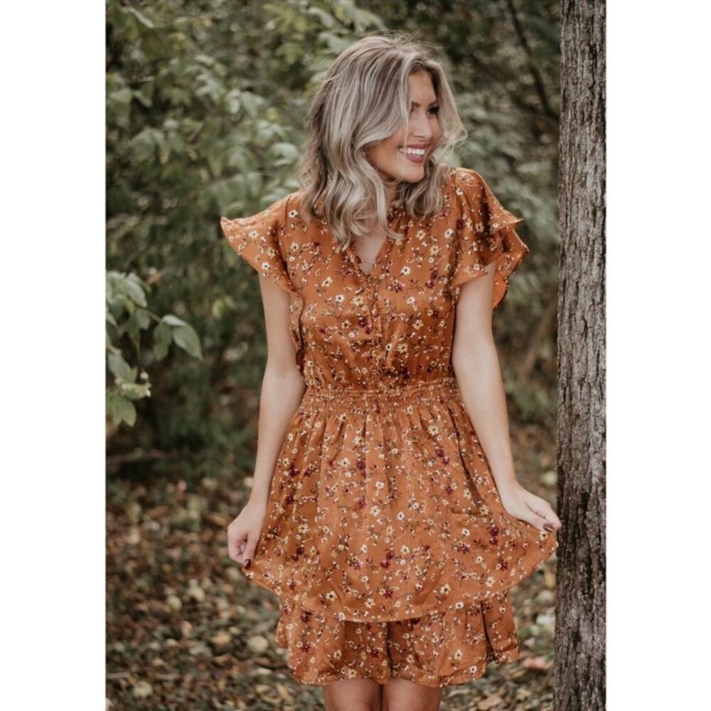 Lovestitch Floral Flutter Sleeve Tiered Dress